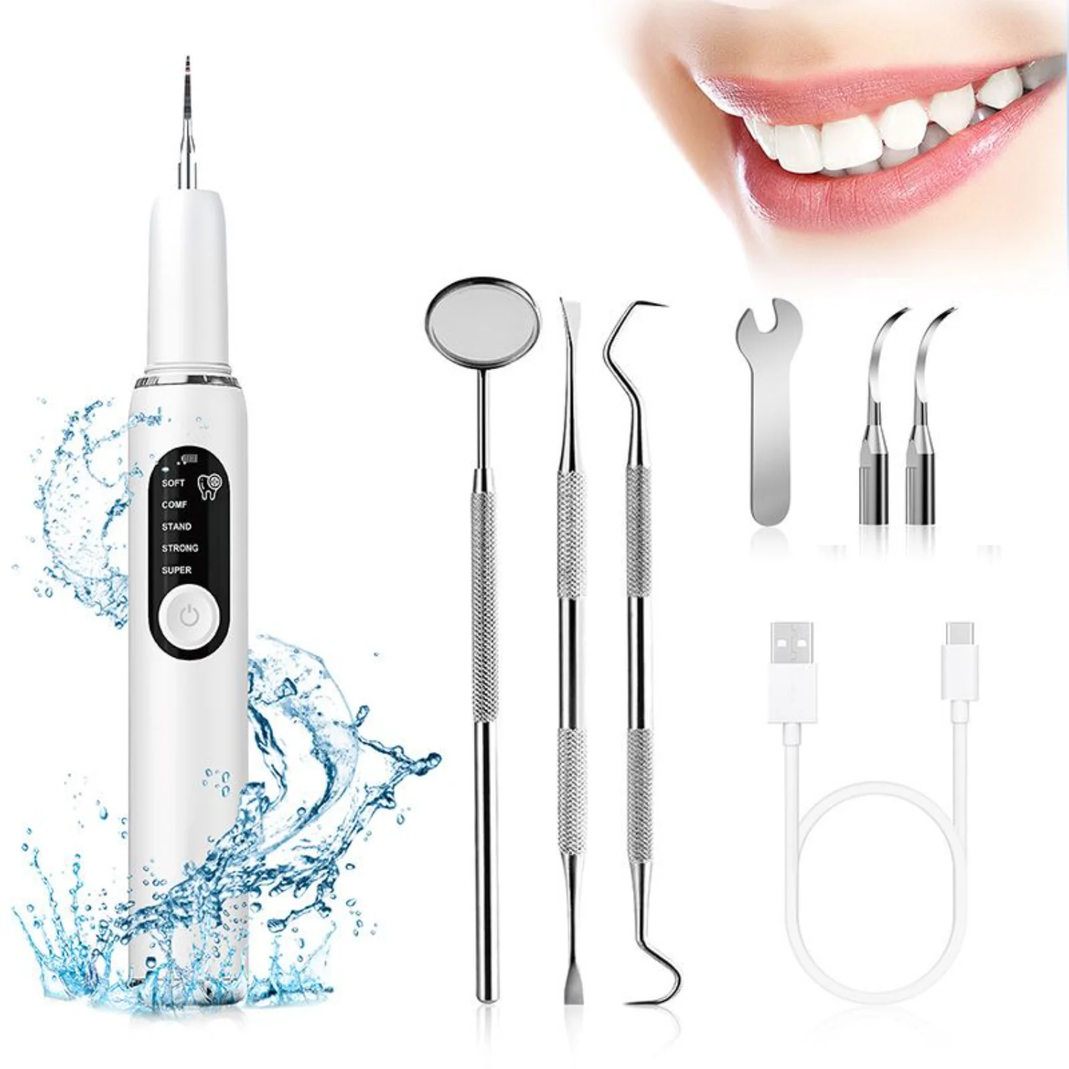 Ultrasonic Teeth Cleaner Electric Plaque & Tartar Remover, Rechargeable Teeth Whitening Device with 5 Cleaning Modes
Ultrasonic Teeth Cleaner Electric Plaque & Tartar Remover, Rechargeable Teeth Whitening Device with 5 Cleaning Modes