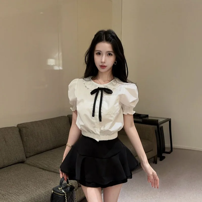 Sweet Style Lace Trimmed Doll Collar White Shirt And Puffy Skirt Pants Summer Two-Piece Set College Fashion for Women
Sweet Style Lace Trimmed Doll Collar White Shirt And Puffy Skirt Pants Summer Two-Piece Set College Fashion for Women