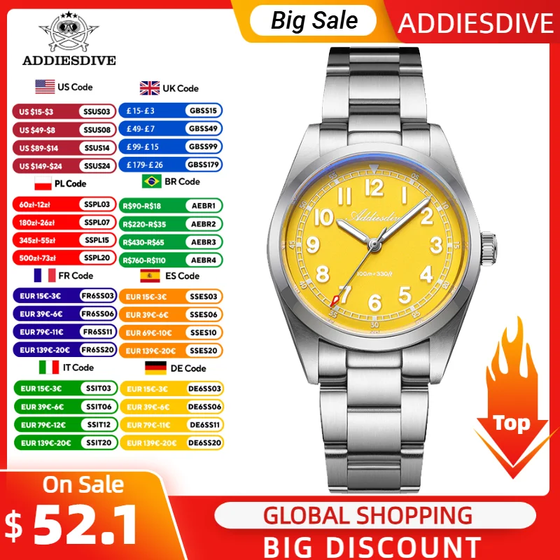 ADDIESDIVE New Quartz Watch AD2521 Luxury Sapphire Glass 36mm Wristwatch Men BWG9 Luminous 100m Waterproof Personalized watches
ADDIESDIVE New Quartz Watch AD2521 Luxury Sapphire Glass 36mm Wristwatch Men BWG9 Luminous 100m Waterproof Personalized watches
