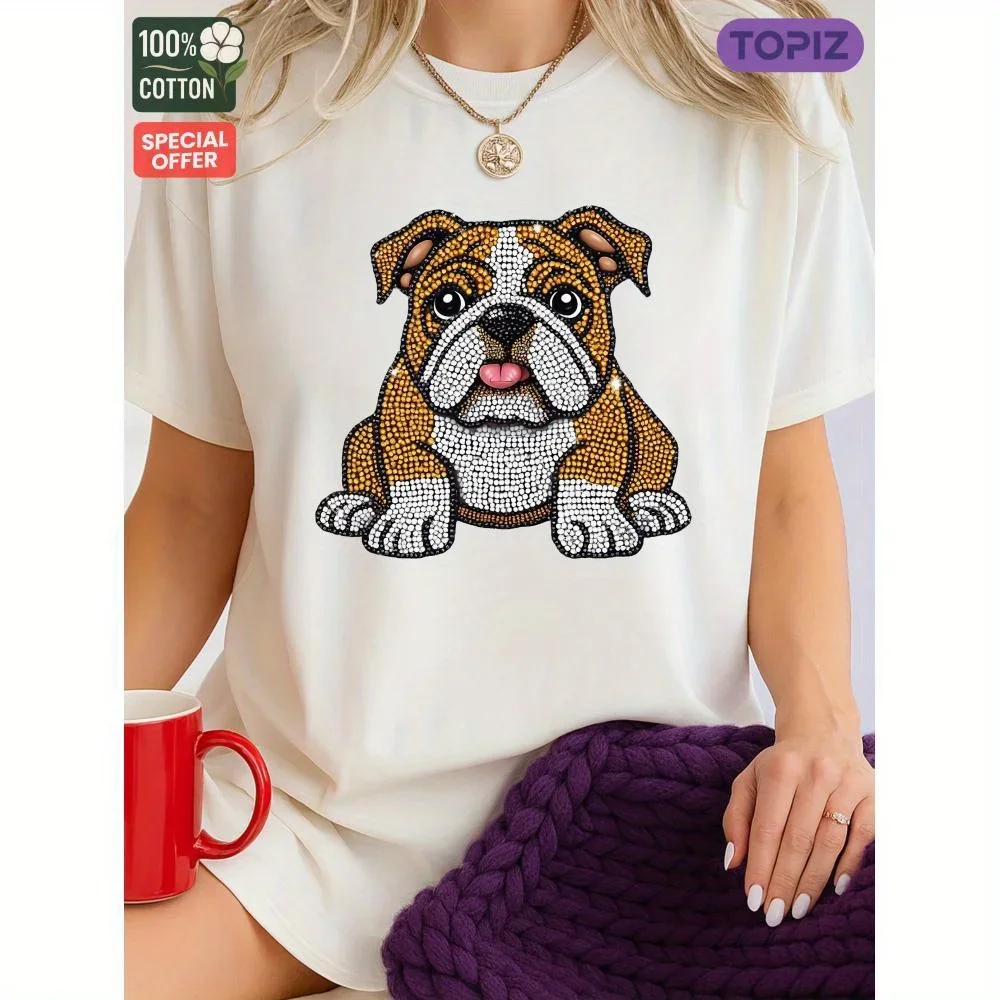 Women's T-Shirt, Crew Neck Short Sleeve Casual Top,Graphic T-Shirt, Bulldog Design on White T-shirt , 100% Cotton Made ,Clothing
Women's T-Shirt, Crew Neck Short Sleeve Casual Top,Graphic T-Shirt, Bulldog Design on White T-shirt , 100% Cotton Made ,Clothing