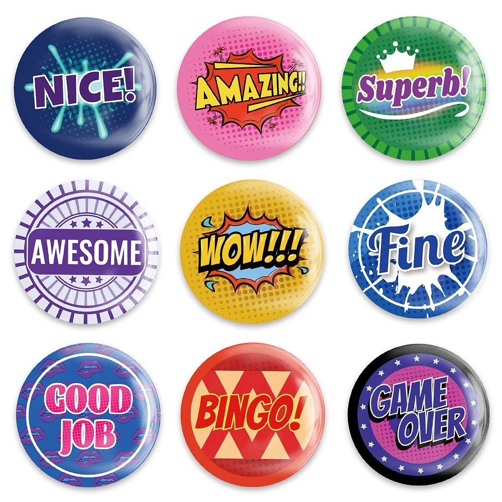 Tinplate Brooch with Plastic Bottom Iron Pin Flat Round Mixed Color Word 58x4mm 9pcs/set
Tinplate Brooch with Plastic Bottom Iron Pin Flat Round Mixed Color Word 58x4mm 9pcs/set