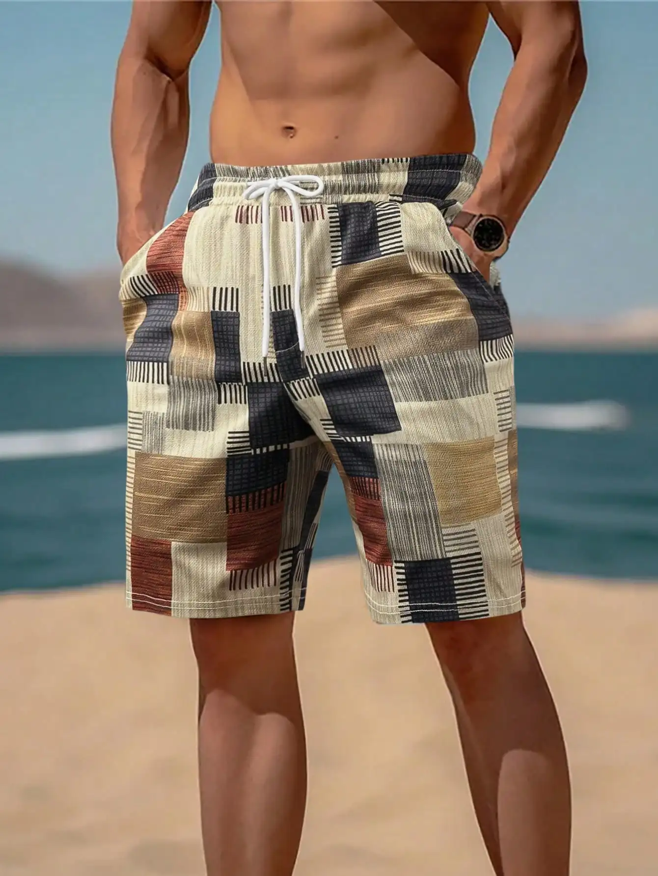 Men Summer Sports & Leisure Color Block Shorts With Drawstring Waist, Graphic Going Out Knee Shorts, For Husband, Boyfriend Gifts, Holiday
Men Summer Sports & Leisure Color Block Shorts With Drawstring Waist, Graphic Going Out Knee Shorts, For Husband, Boyfriend Gifts, Holiday