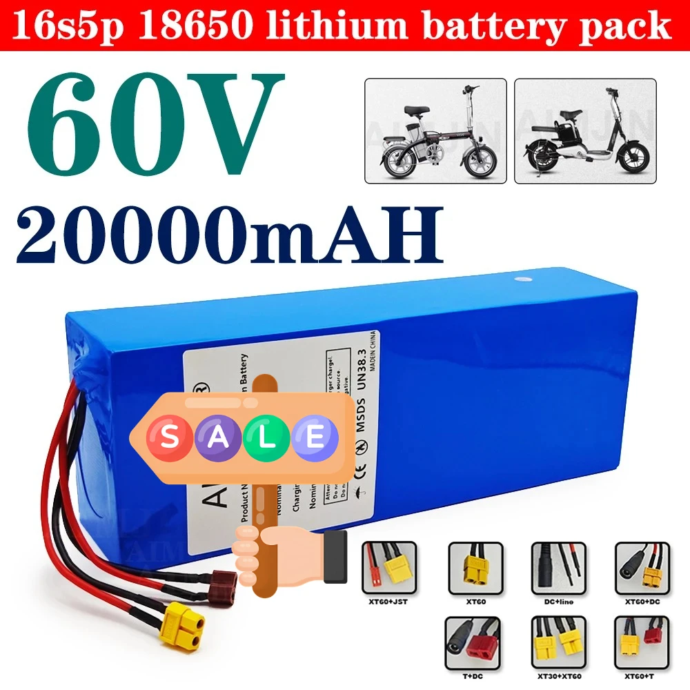 16S5P 60V Battery 20AH 18650 Lithium Battery Pack for Motorcycle, Scooter, Bicycle 1000W 1200W 1500W Motor with BMS
16S5P 60V Battery 20AH 18650 Lithium Battery Pack for Motorcycle, Scooter, Bicycle 1000W 1200W 1500W Motor with BMS