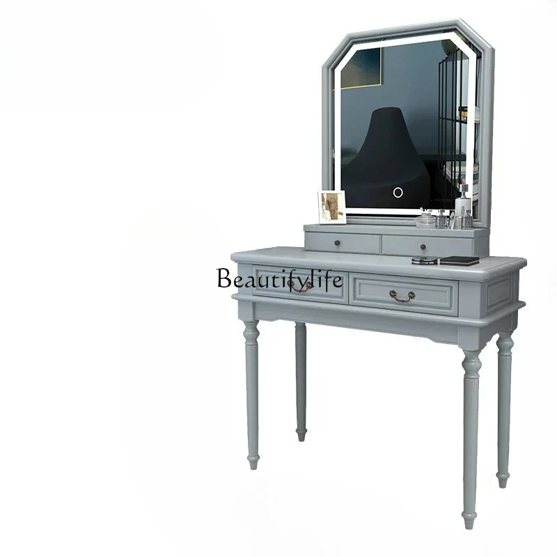 American pure solid wood premium gray intelligent led light luxury log mini small apartment dresser with lamp
American pure solid wood premium gray intelligent led light luxury log mini small apartment dresser with lamp