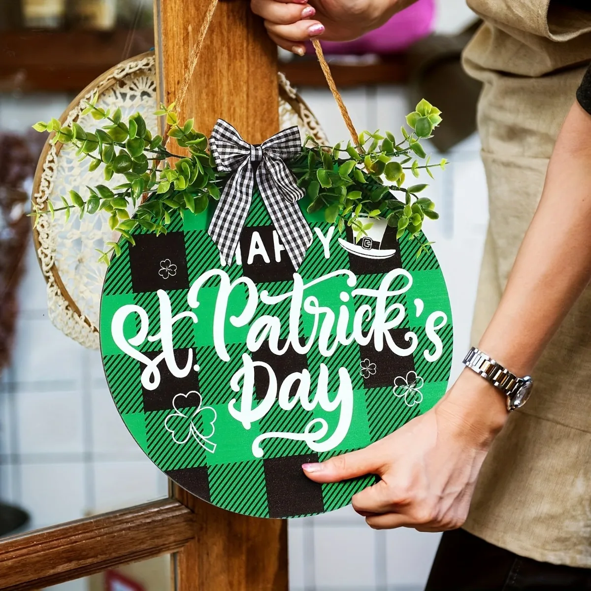 St Patricks Day Welcome Sign, Welcome Shamrock Gnomes Pattern Wreath Door Sign, Wooden Hanging Door Sign Happy St
St Patricks Day Welcome Sign, Welcome Shamrock Gnomes Pattern Wreath Door Sign, Wooden Hanging Door Sign Happy St
