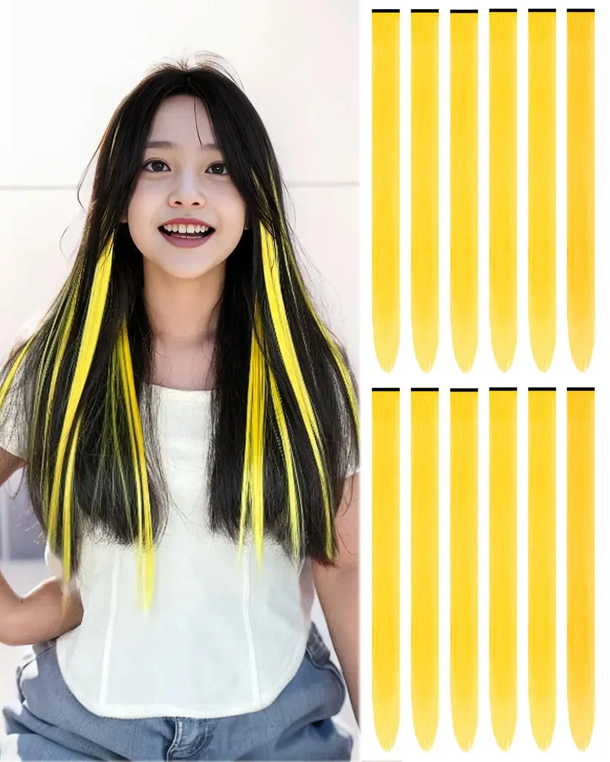 12 Pcs Yellow Clip-in Hair Extensions 22 Inch Colored Synthetic Highlight Hairpiece for Party Halloween
12 Pcs Yellow Clip-in Hair Extensions 22 Inch Colored Synthetic Highlight Hairpiece for Party Halloween