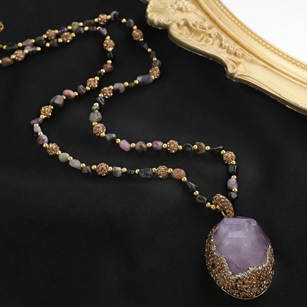 Vintage Amethyst Tourmaline Necklace Colorful Gemstones Fashion Delicate Personality Temperament Sweater Chain for Women Jewelry
Vintage Amethyst Tourmaline Necklace Colorful Gemstones Fashion Delicate Personality Temperament Sweater Chain for Women Jewelry