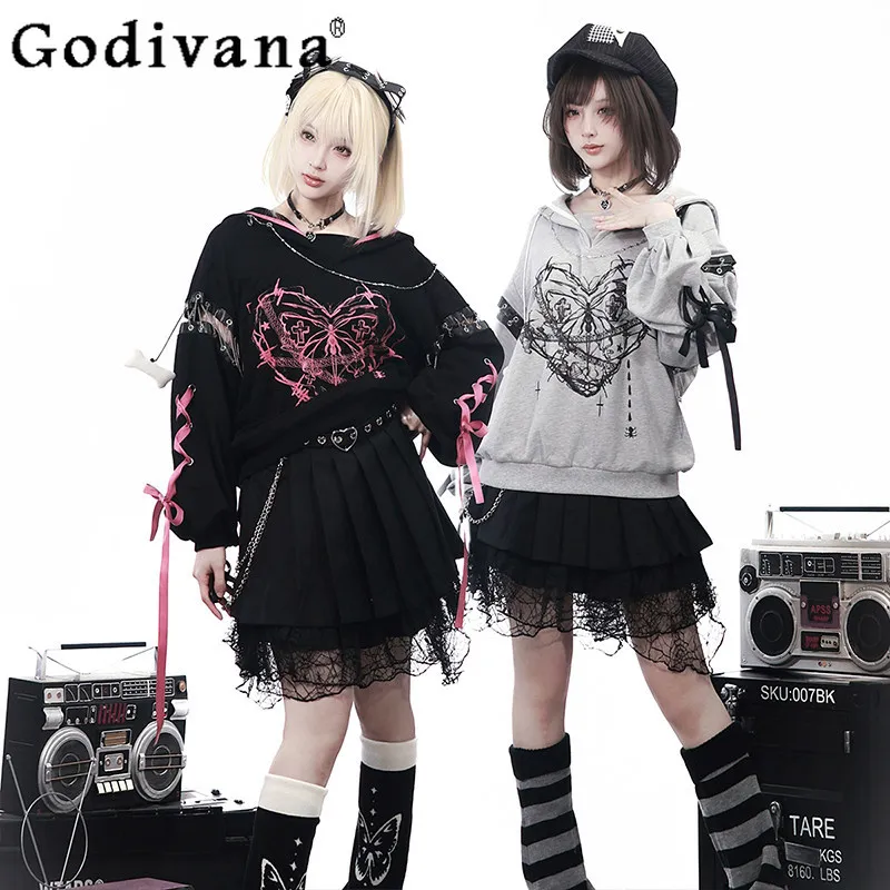 Subculture Dark Gothic 2-piece Set for Womens Spring 2026 Clothes Girls Sweet Cool Loose Print Navy Collar Hoodies Skirt Outfit
Subculture Dark Gothic 2-piece Set for Womens Spring 2026 Clothes Girls Sweet Cool Loose Print Navy Collar Hoodies Skirt Outfit
