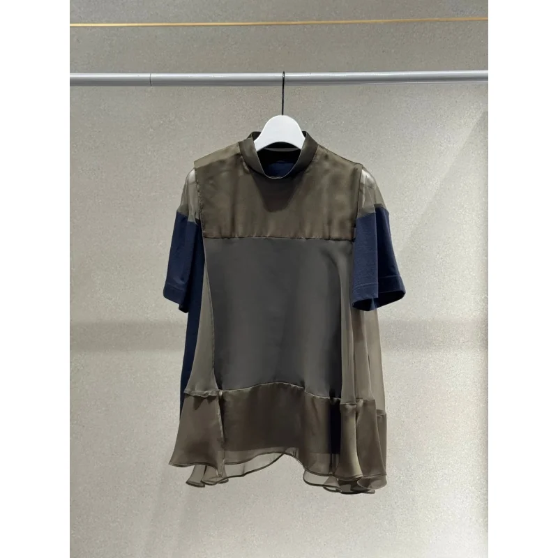 Lightweight Loose Short Sleeve Color Block Women's Chiffon Top SACAI Japanese Style Summer New Design Fashionable Casual Shirt
Lightweight Loose Short Sleeve Color Block Women's Chiffon Top SACAI Japanese Style Summer New Design Fashionable Casual Shirt