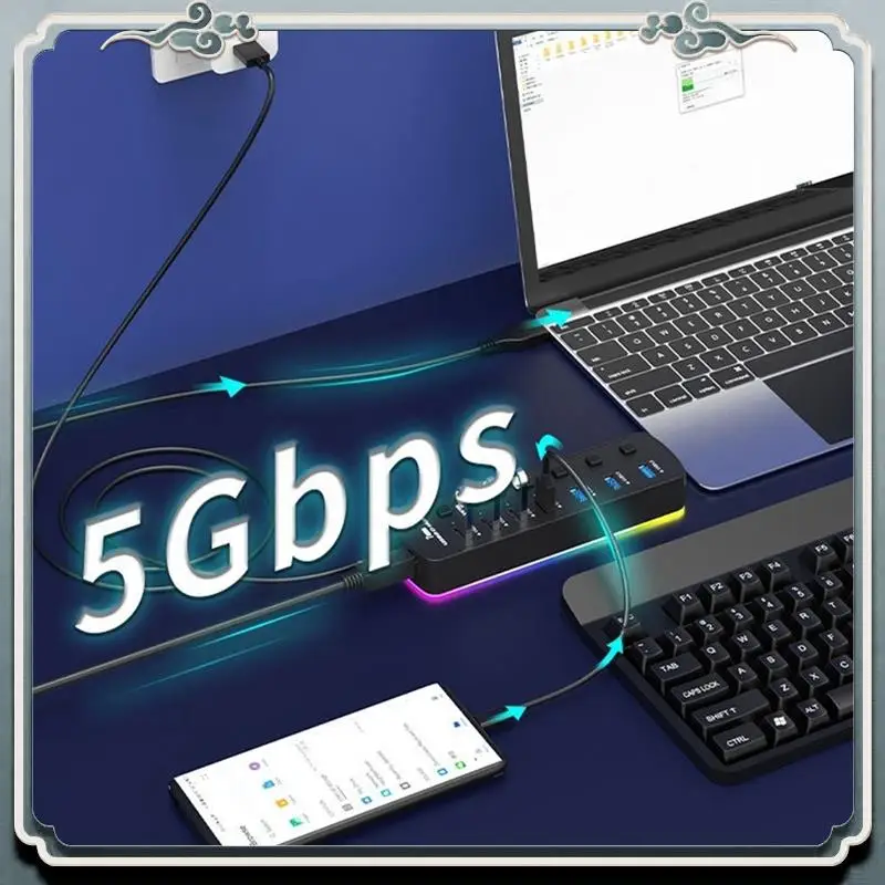 Премиум-концентратор RGB USB 3.0, 7 портов, адаптер USB-порта, 5 Гбит/с, индивидуальный переключатель включения/выключения, разветвитель, игровой USB-концентратор для портативного ПК, компьютера
Премиум-концентратор RGB USB 3.0, 7 портов, адаптер USB-порта, 5 Гбит/с, индивидуальный переключатель включения/выключения, разветвитель, игровой USB-концентратор для портативного ПК, компьютера