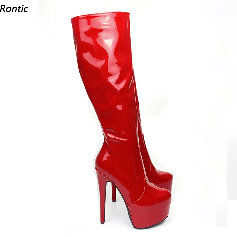 Rontic 2021, женские зимние сапоги до колена из лакированной кожи, пикантные туфли на шпильке с круглым носком, великолепные розовые, красные туфли для ночного клуба, размер США 5-20 
Rontic 2021, женские зимние сапоги до колена из лакированной кожи, пикантные туфли на шпильке с круглым носком, великолепные розовые, красные туфли для ночного клуба, размер США 5-20