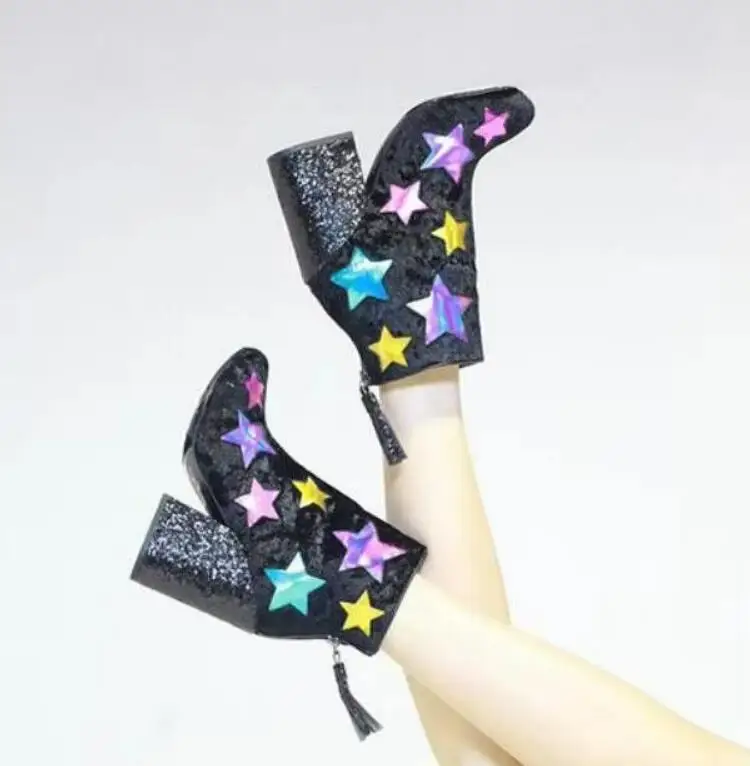 Bling Sequins Lightning Chunky Heel Boots Multi-colors Stars Patchwork Women Pointed Toe Glitter Ankle Boots Knight Boots
Bling Sequins Lightning Chunky Heel Boots Multi-colors Stars Patchwork Women Pointed Toe Glitter Ankle Boots Knight Boots