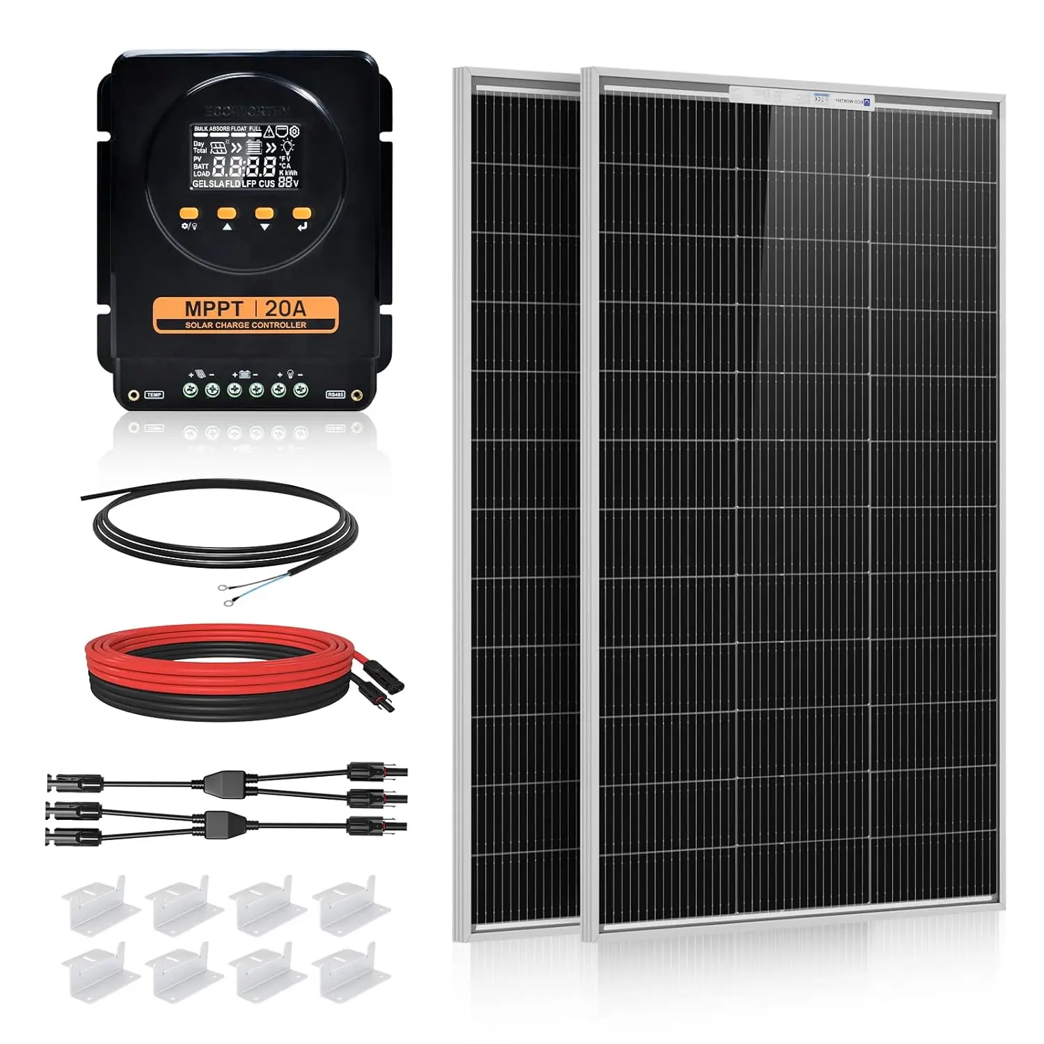 200 Watts 12 Volt/24 Volt Solar Panel Kit with 20A Bluetooth APP Monitoring MPPT Controller and High Efficiency, Custom
200 Watts 12 Volt/24 Volt Solar Panel Kit with 20A Bluetooth APP Monitoring MPPT Controller and High Efficiency, Custom