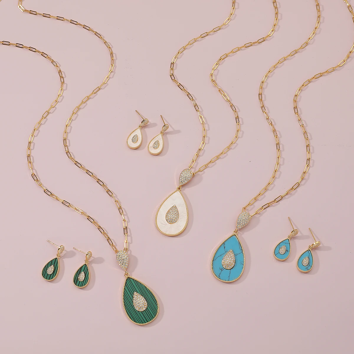 New Fashion Women's Long Chian Necklace Earrings Set Blue Green White Waterdrop Design Trendy Party Wedding Jewelry Set
New Fashion Women's Long Chian Necklace Earrings Set Blue Green White Waterdrop Design Trendy Party Wedding Jewelry Set