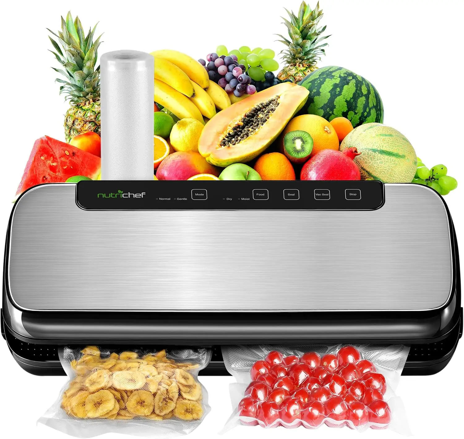 Food Vacuum Sealer Machine, Stainless Steel, Automatic Air Sealing for Dry/Moist Foods, LED Touch Controls, 110W, Includes Hose, Bag Roll & Wine Stopper
Food Vacuum Sealer Machine, Stainless Steel, Automatic Air Sealing for Dry/Moist Foods, LED Touch Controls, 110W, Includes Hose, Bag Roll & Wine Stopper