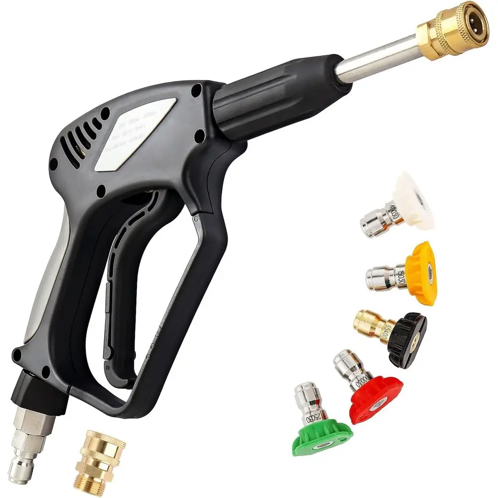 Short Pressure Washer Gun, 5000 PSI Max, 3/8 Plug & 1/4 Quick Connect Outlet, 5 Spray Nozzle Tips, M22 14mm Fitting
Short Pressure Washer Gun, 5000 PSI Max, 3/8 Plug & 1/4 Quick Connect Outlet, 5 Spray Nozzle Tips, M22 14mm Fitting