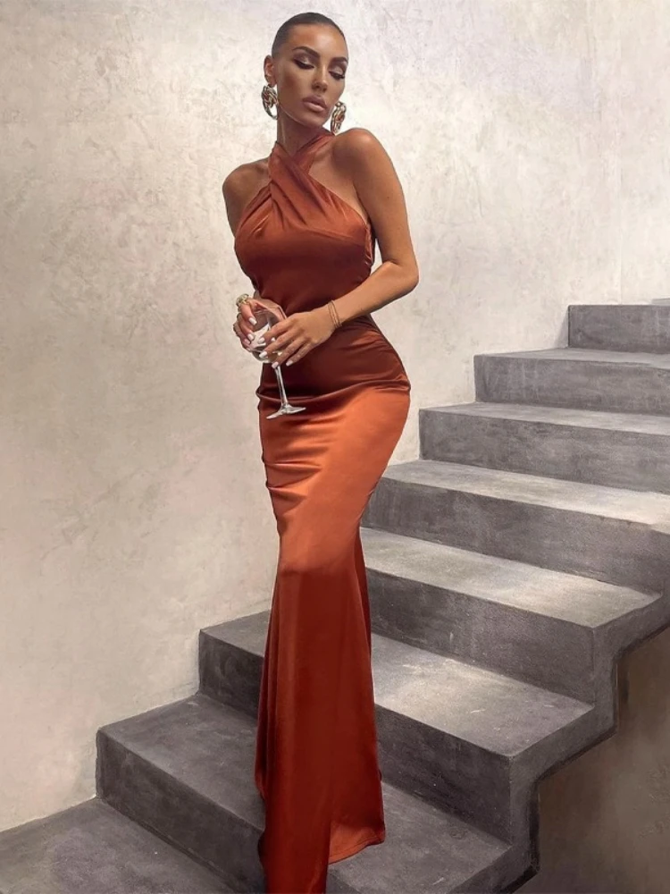 Neck-mounted Maxi Dress For Women Evening Party Outfit Solid Vestidos Elegantes Para Mujer Sleeveless One Piece Summer Clothing
Neck-mounted Maxi Dress For Women Evening Party Outfit Solid Vestidos Elegantes Para Mujer Sleeveless One Piece Summer Clothing