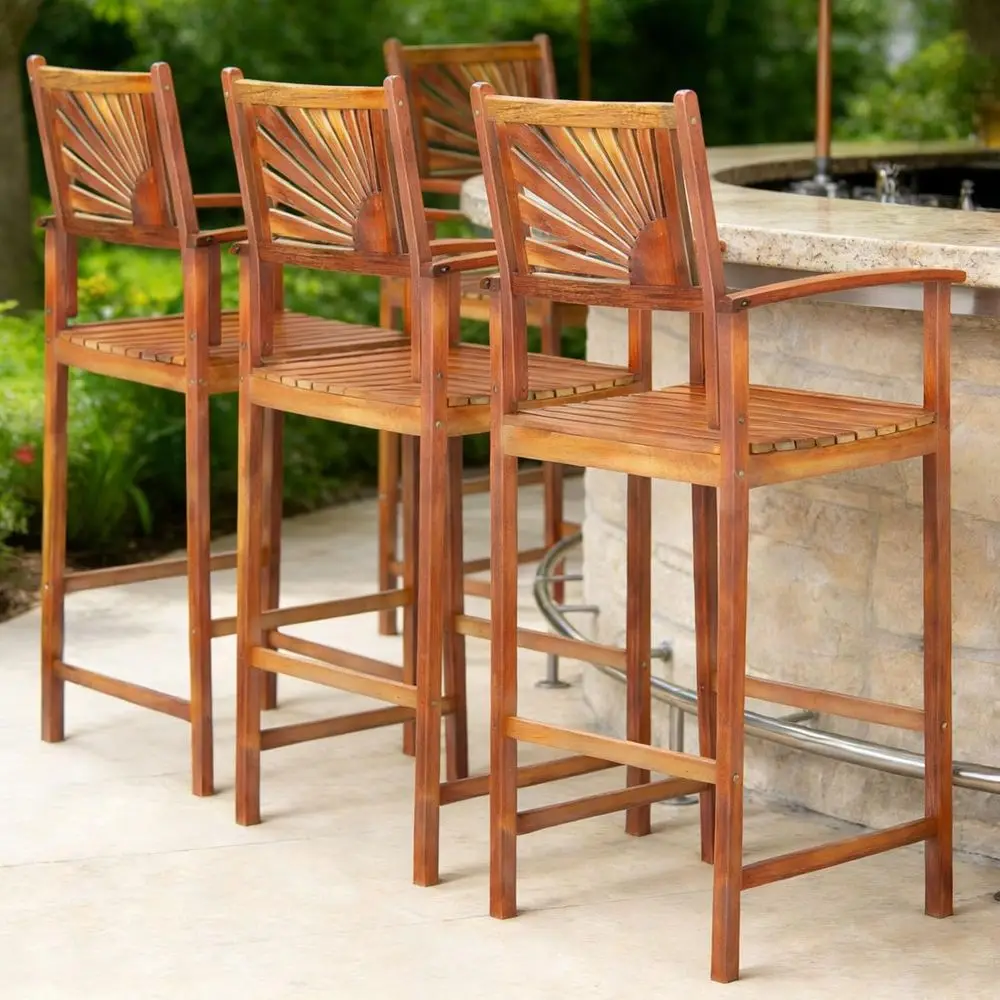 Set of 4 Acacia Wood Outdoor Bar Chairs, 29 Tall with Back Support, Armrests, and Footrests, Ideal for Patio, Backyard, Poolside
Set of 4 Acacia Wood Outdoor Bar Chairs, 29 Tall with Back Support, Armrests, and Footrests, Ideal for Patio, Backyard, Poolside