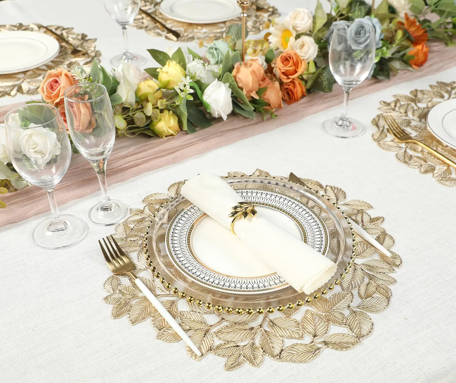 Placemats Set of 6 Gold Leaf Round Placemats Non-Slip Wipeable Table Mats for Dinner,Party,Wedding Accent Centerpiece
Placemats Set of 6 Gold Leaf Round Placemats Non-Slip Wipeable Table Mats for Dinner,Party,Wedding Accent Centerpiece