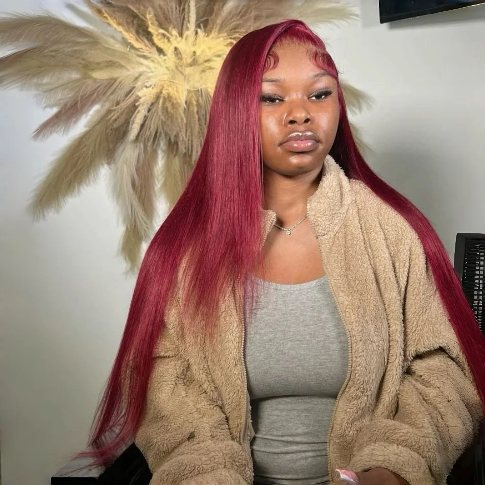 Бордовый парик из 100% натуральных волос с HD-кружевной фронтальной частью 13x4, прямой, с кружевной фронтальной частью 13x6, цвет 99J, предварительно снятая линия роста волос, красный цвет, для женщин
Бордовый парик из 100% натуральных волос с HD-кружевной фронтальной частью 13x4, прямой, с кружевной фронтальной частью 13x6, цвет 99J, предварительно снятая линия роста волос, красный цвет, для женщин