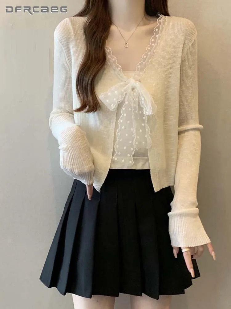 Patchwork Lace Women's Knitted Tank Top With Bow High-Stretch Summer Long Sleeve Sunscreen Shirt Clothes
Patchwork Lace Women's Knitted Tank Top With Bow High-Stretch Summer Long Sleeve Sunscreen Shirt Clothes