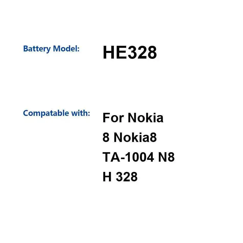 Для Nokia 8 TA-1004 H 328 аккумулятор мобильного телефона 3030 мАч Премиум замена HE328 сейф
Для Nokia 8 TA-1004 H 328 аккумулятор мобильного телефона 3030 мАч Премиум замена HE328 сейф