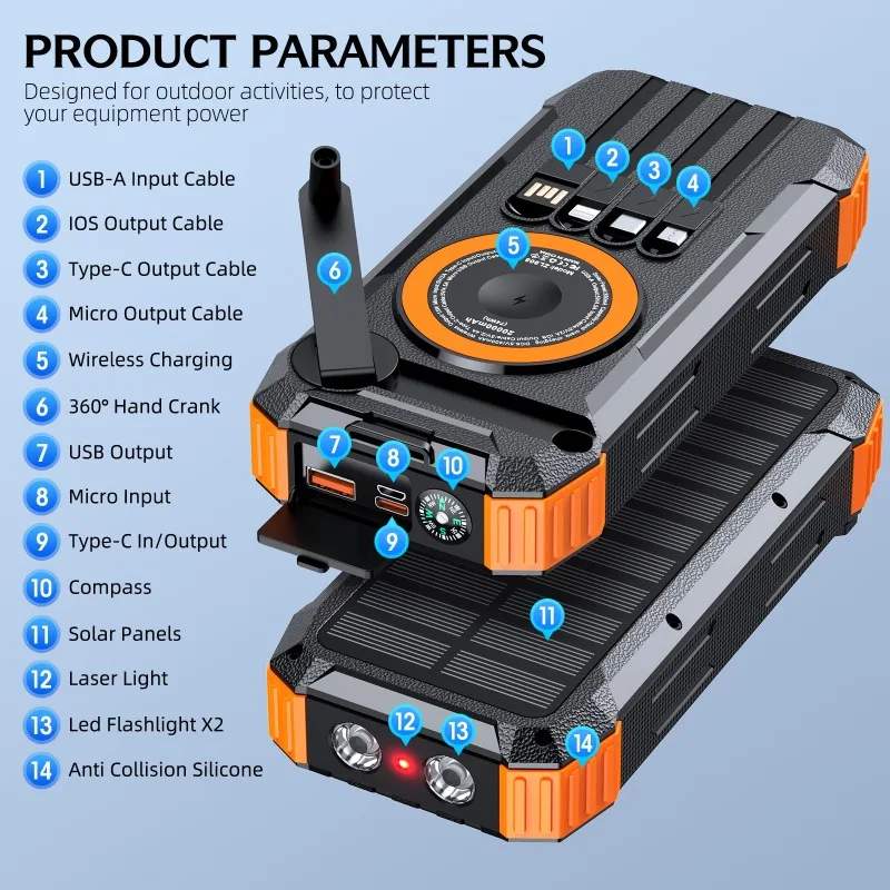 20000mAh Solar Power Bank with Hand Crank Portable Magnetic Wireless Charger for Airpods Apple Watch for IPhone 16 15 Powerbank
20000mAh Solar Power Bank with Hand Crank Portable Magnetic Wireless Charger for Airpods Apple Watch for IPhone 16 15 Powerbank