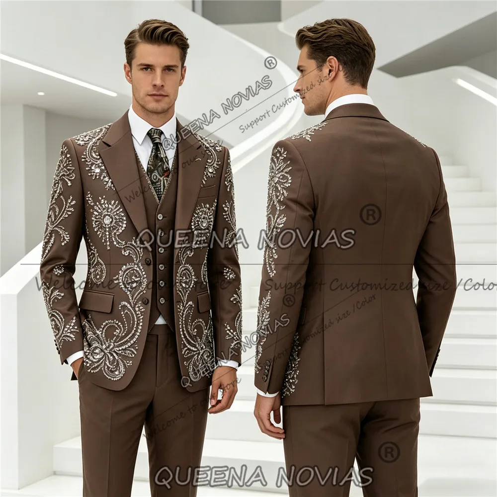 Customized Brown Men suits For Wedding Groom Diamond Beaded Male Prom Party High-End Prom Blazer 3 Pieces Sets Tuxedos Regular
Customized Brown Men suits For Wedding Groom Diamond Beaded Male Prom Party High-End Prom Blazer 3 Pieces Sets Tuxedos Regular