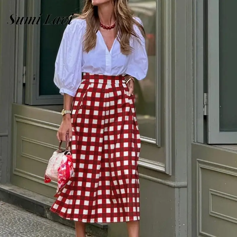 Fashion Plaid Print Commuter Loose Half Skirt Women Elegant High Waist Pocket Party Skirt Casual Temperament Pleated Long Skirt
Fashion Plaid Print Commuter Loose Half Skirt Women Elegant High Waist Pocket Party Skirt Casual Temperament Pleated Long Skirt