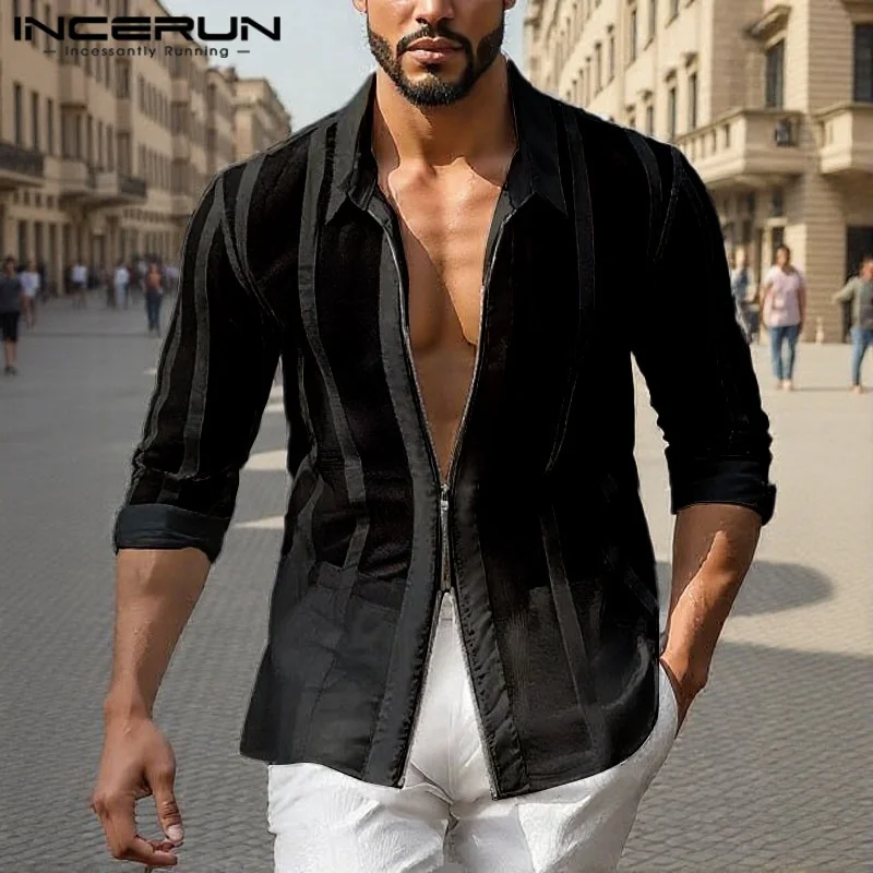 Summer Spring Mesh Men Shirt See-Through Patchwork Tops INCERUN Sexy Striped Tee Men's Clothing Zipper Shirts Blouse Streetwear
Summer Spring Mesh Men Shirt See-Through Patchwork Tops INCERUN Sexy Striped Tee Men's Clothing Zipper Shirts Blouse Streetwear