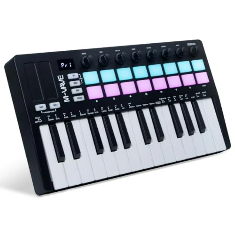 25 Keys 16 Backlit Drum Pads MIDI Keyboard for music production black ABS plastic, built-in battery, wireless connectivity, pro
25 Keys 16 Backlit Drum Pads MIDI Keyboard for music production black ABS plastic, built-in battery, wireless connectivity, pro