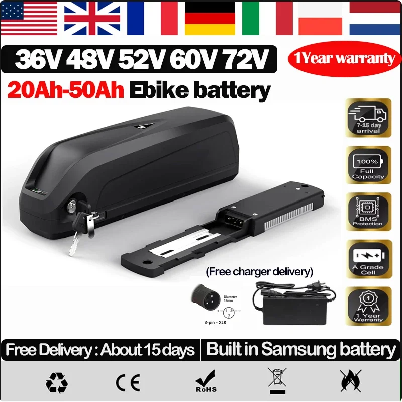 Hailong 36v48v52v60v72v аккумулятор для электровелосипеда 20ah 30 40ah 50ah 60ah аккумулятор velo electrique bafang 750w 2000w 13s5p 48v литиевая батарея
Hailong 36v48v52v60v72v аккумулятор для электровелосипеда 20ah 30 40ah 50ah 60ah аккумулятор velo electrique bafang 750w 2000w 13s5p 48v литиевая батарея