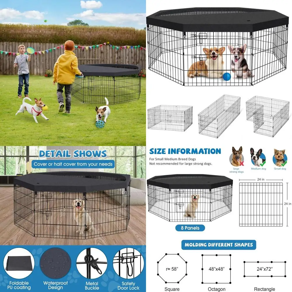 Складной металлический вольер для собак с 8 панелями, высотой 24 дюйма, с нижней и верхней крышкой - черный
Складной металлический вольер для собак с 8 панелями, высотой 24 дюйма, с нижней и верхней крышкой - черный