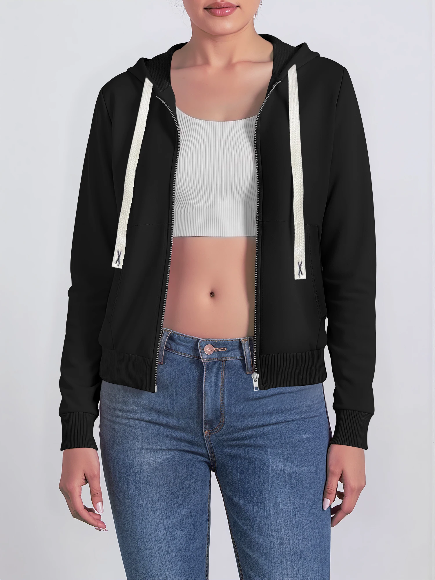 Casual Cropped Zip-Up Hoodie, Drawstring Hooded Sweatshirt with Side Pockets for Daily Wear
Casual Cropped Zip-Up Hoodie, Drawstring Hooded Sweatshirt with Side Pockets for Daily Wear