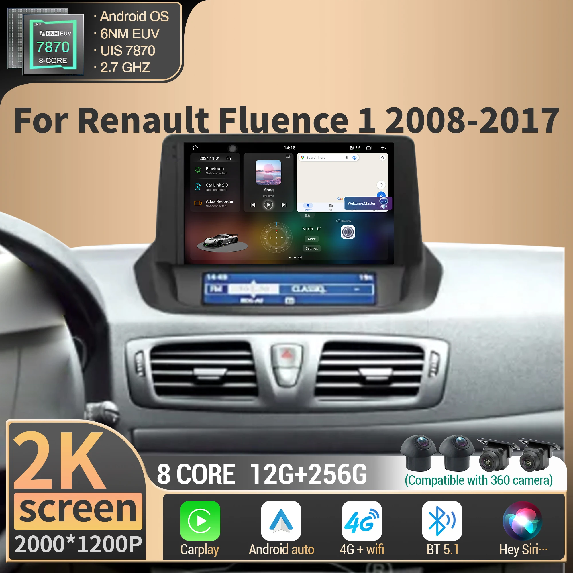 For Renault Fluence 1 2008-2017 Android Car Radio Multimedia Navigation Wireless Carplay Stereo GPS 4G CPU 7870 2K QLED Screen
For Renault Fluence 1 2008-2017 Android Car Radio Multimedia Navigation Wireless Carplay Stereo GPS 4G CPU 7870 2K QLED Screen