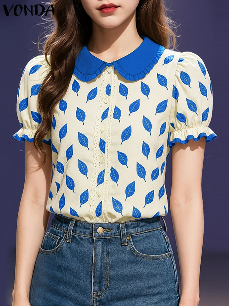 VONDA Summer Tops Tee Short Sleeve Puff Sleeve Women Shirt Buttons Fashion Print Shirts Blusas Streetwear Tunic S-3XL Oversize
VONDA Summer Tops Tee Short Sleeve Puff Sleeve Women Shirt Buttons Fashion Print Shirts Blusas Streetwear Tunic S-3XL Oversize