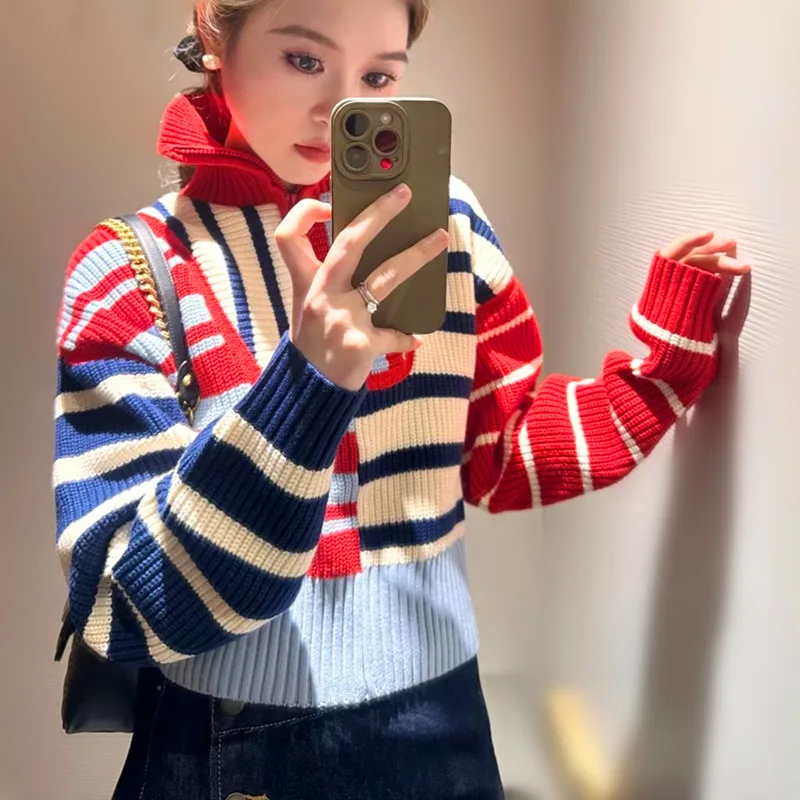 Свитера весна-осень женские полосатые лоскутные кардиганы вязаные пальто пуловеры повседневные водолазки на молнии свитера NZ95
Свитера весна-осень женские полосатые лоскутные кардиганы вязаные пальто пуловеры повседневные водолазки на молнии свитера NZ95