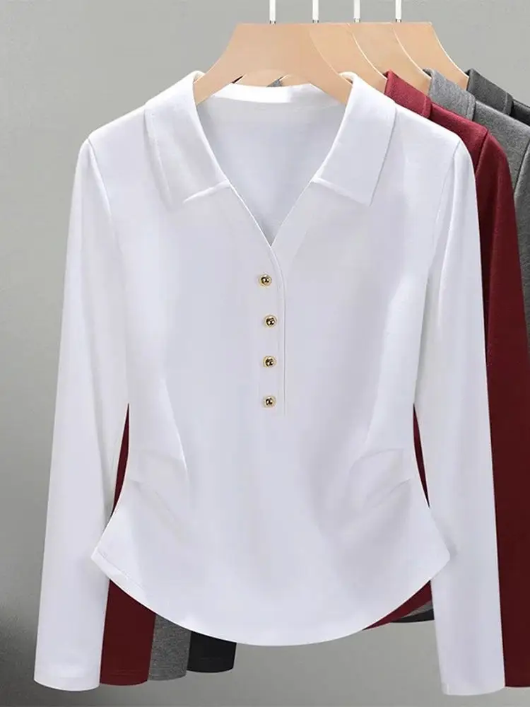 Loose Long Sve Turn-down Collar T-irt Women's Autumn Faion Slimming irt round Hem Base Layer Top
Loose Long Sve Turn-down Collar T-irt Women's Autumn Faion Slimming irt round Hem Base Layer Top