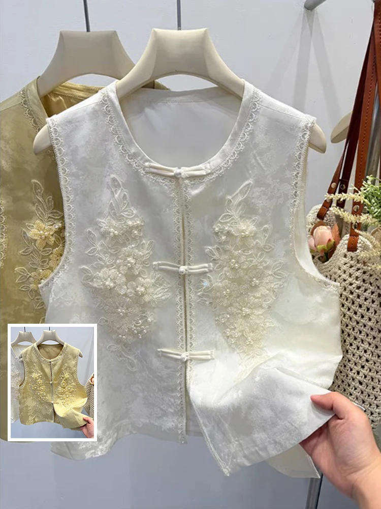 Новый китайский вышитый тяжелый рабочий жилет-джат с круглым вырезом Ne с одной пуговицей, круглый улучшенный костюм Тан, топ 
Новый китайский вышитый тяжелый рабочий жилет-джат с круглым вырезом Ne с одной пуговицей, круглый улучшенный костюм Тан, топ