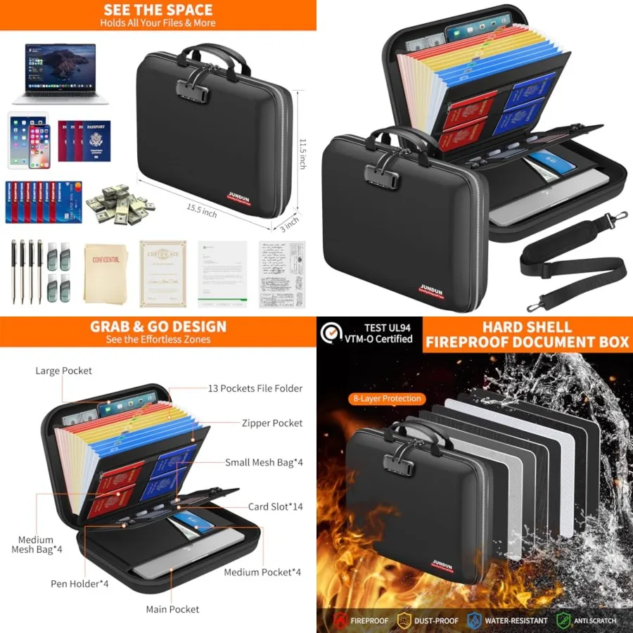 Fireproof Document Box with Lock and Shoulder Strap, Hard Shell Case Document Organizer with 13 Pockets Accordion File Organize
Fireproof Document Box with Lock and Shoulder Strap, Hard Shell Case Document Organizer with 13 Pockets Accordion File Organize