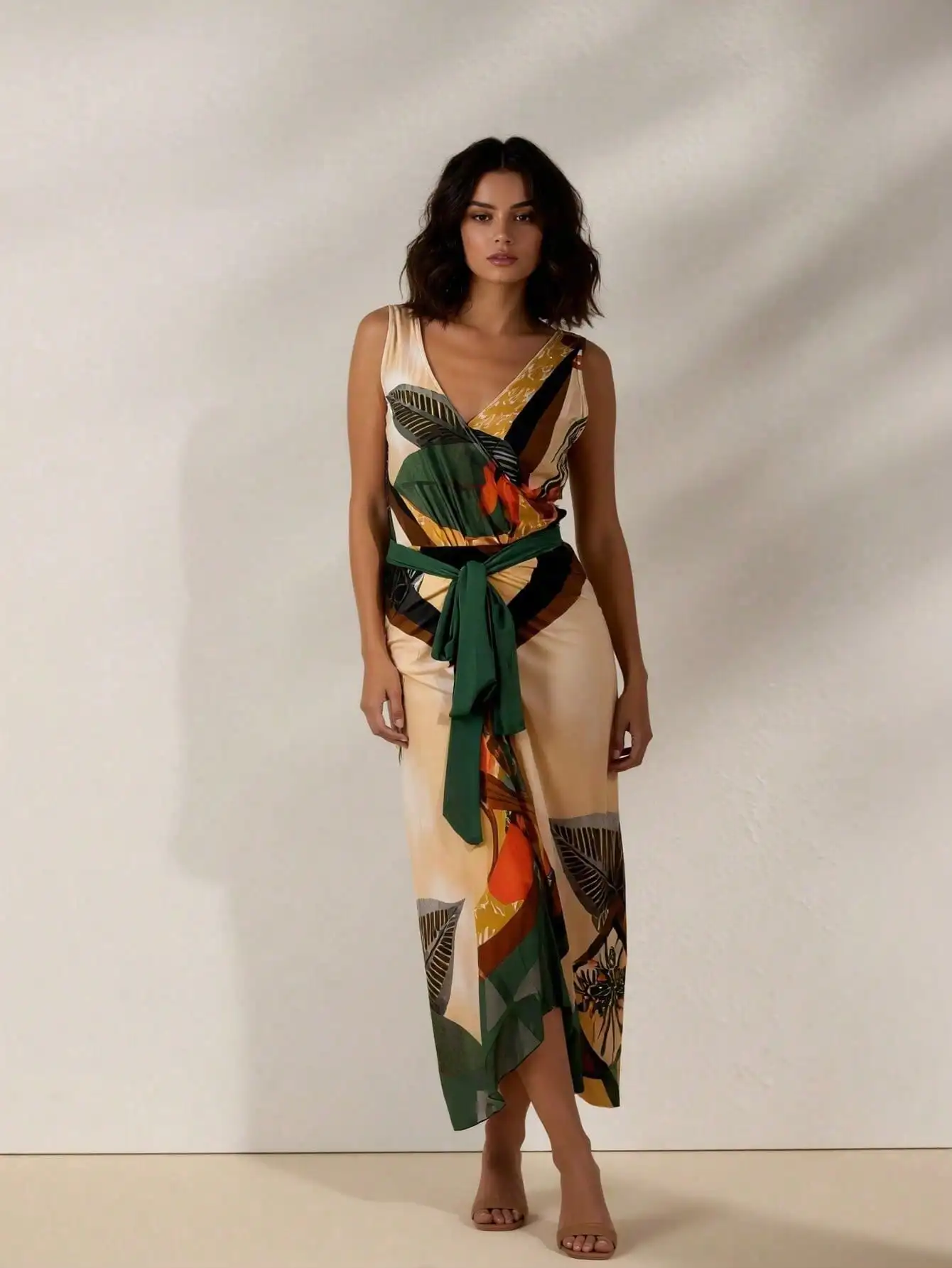 Abstract Print Sleeveless Top & Wrap Midi Skirt Two-Piece Set With Green Waist Tie
Abstract Print Sleeveless Top & Wrap Midi Skirt Two-Piece Set With Green Waist Tie