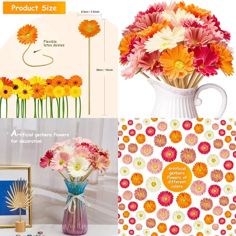 Pcs Artificial Gerbera Daisies Flowers 15 in Pink and Orange Fake Daisy Bouquet with Flexible Stems Boho Faux Wildflower for We
Pcs Artificial Gerbera Daisies Flowers 15 in Pink and Orange Fake Daisy Bouquet with Flexible Stems Boho Faux Wildflower for We