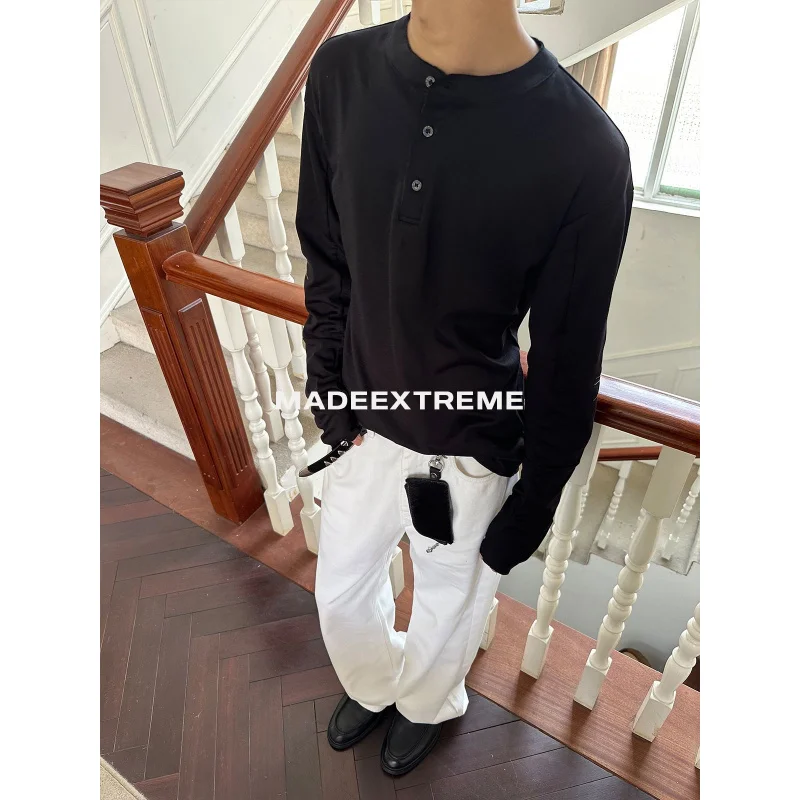 EME Autumn Niche High-End Henry Collar Button Long Sleeve T-Shirt Unisex Simple Loose Base Shirt
EME Autumn Niche High-End Henry Collar Button Long Sleeve T-Shirt Unisex Simple Loose Base Shirt