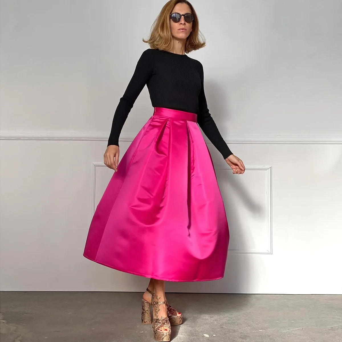Custom Made Fuchsia Midi Skirt For Women High Quality Pleated Thick Satin Ladies Evening Skirt Hot Pink Prom Party Skirts
Custom Made Fuchsia Midi Skirt For Women High Quality Pleated Thick Satin Ladies Evening Skirt Hot Pink Prom Party Skirts