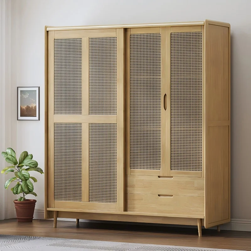 HYS Solid wood rattan wardrobe with drawers Sliding door Simple wabi-sabi new Chinese retro wardrobe Home storage cabinet
HYS Solid wood rattan wardrobe with drawers Sliding door Simple wabi-sabi new Chinese retro wardrobe Home storage cabinet