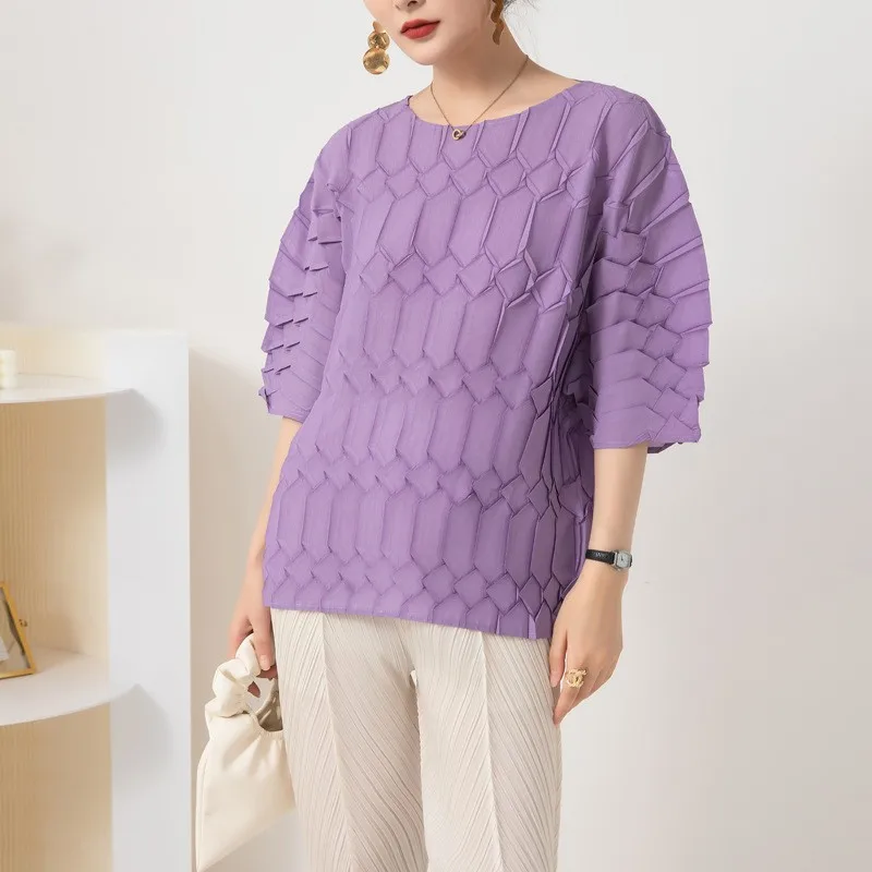 Handmade Pleated round Ne T-irt Women's plus Size Summer New Faion Big Code Fat MM Meat Covering Thin Handmade Pleated Top
Handmade Pleated round Ne T-irt Women's plus Size Summer New Faion Big Code Fat MM Meat Covering Thin Handmade Pleated Top