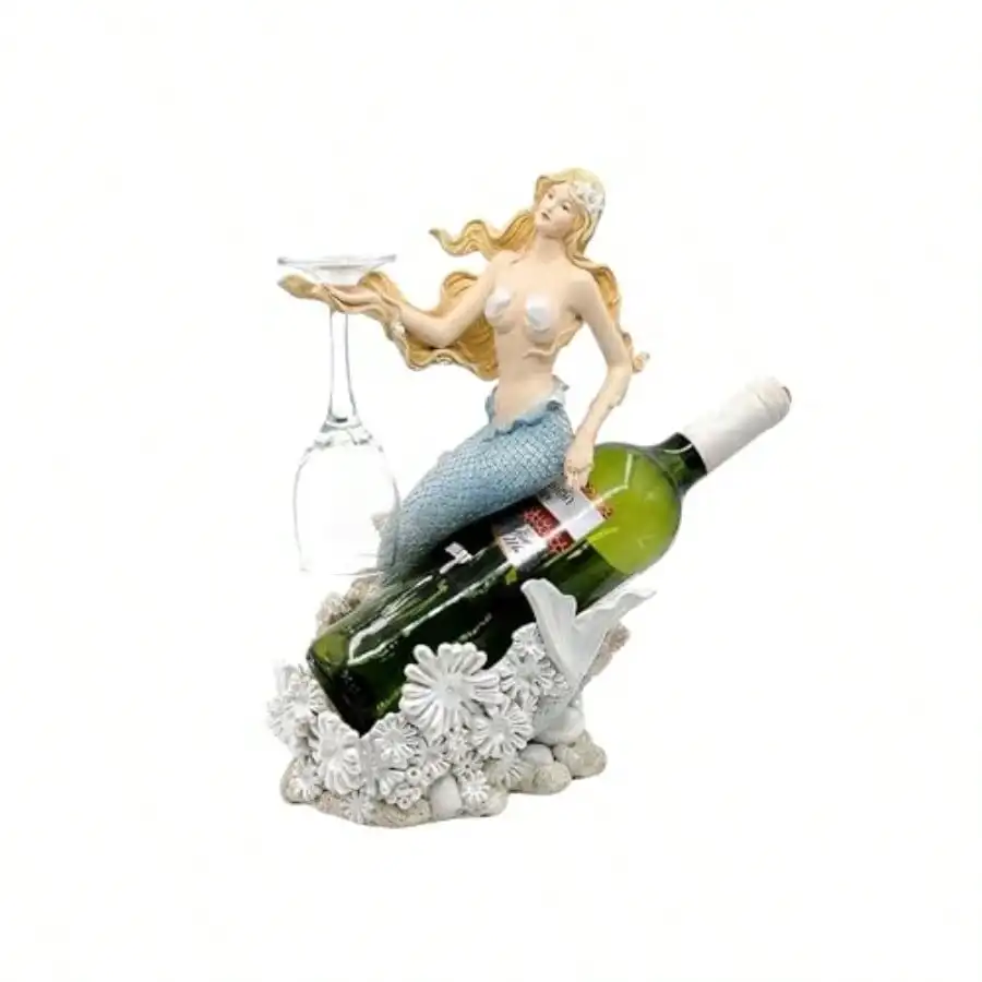 13" Mermaid Wine Bottle Holder Decorative Nautical Sea Life Sculpture For Tabletop Artisan Crafted Fantasy Lady Figurine With Wine Glass Hanger Resin Desktop Ornament Blue And White
13" Mermaid Wine Bottle Holder Decorative Nautical Sea Life Sculpture For Tabletop Artisan Crafted Fantasy Lady Figurine With Wine Glass Hanger Resin Desktop Ornament Blue And White
