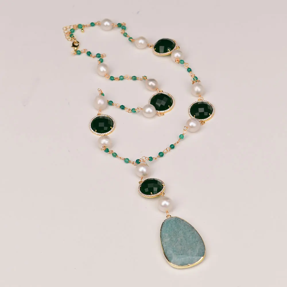 27'' Natural White Keshi Pearl Green Jade Necklace Natural Amazonite Pendant Jewelry Gifts
27'' Natural White Keshi Pearl Green Jade Necklace Natural Amazonite Pendant Jewelry Gifts