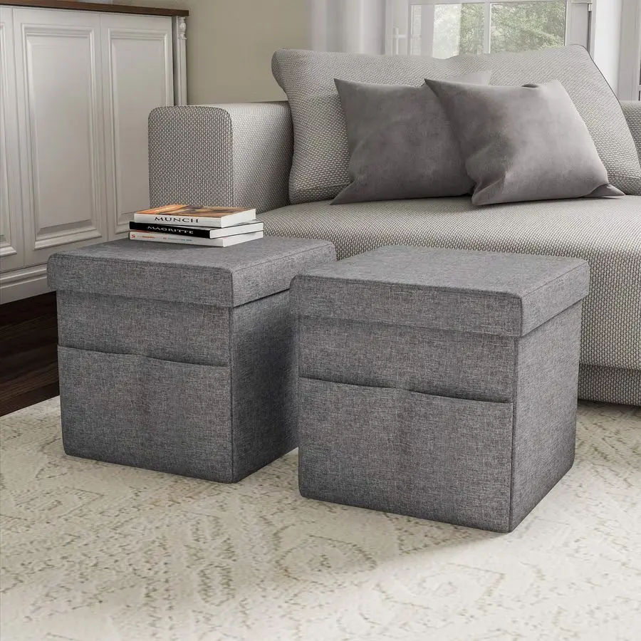 of 2 Ottomans with Storage Pockets 15Inch Folding Foot Rests or Storage Organizers for Bedroom, Living Room, or Dorm by Gray
of 2 Ottomans with Storage Pockets 15Inch Folding Foot Rests or Storage Organizers for Bedroom, Living Room, or Dorm by Gray