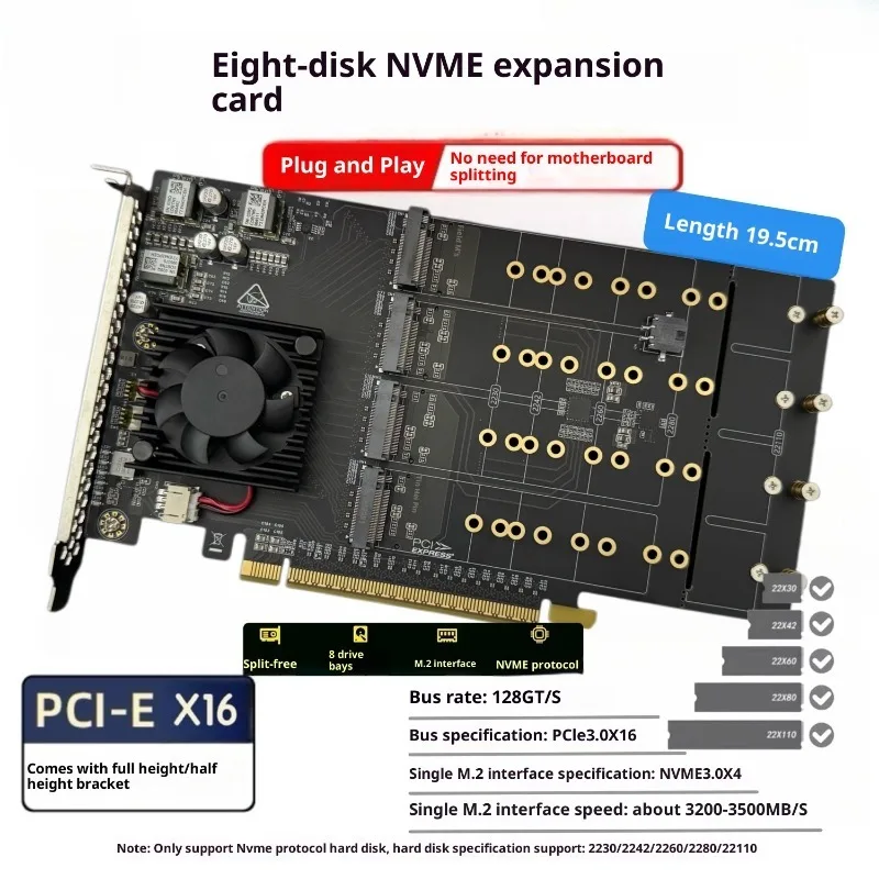 Split-free drive-free plx8749 eight-disc M.2 full/half-high pcie expansion card, silent
Split-free drive-free plx8749 eight-disc M.2 full/half-high pcie expansion card, silent
